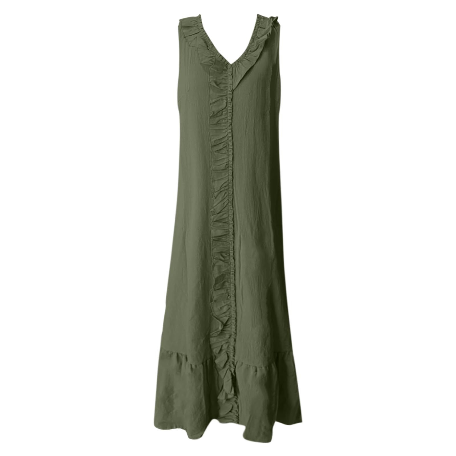 thumbnail image 4 of Vestido largo con cuello en V para mujer - Botones en la parte delantera, volantes - Sin mangas, corte A - Playa/fiesta - Tallas S-XXL, 4 of 4